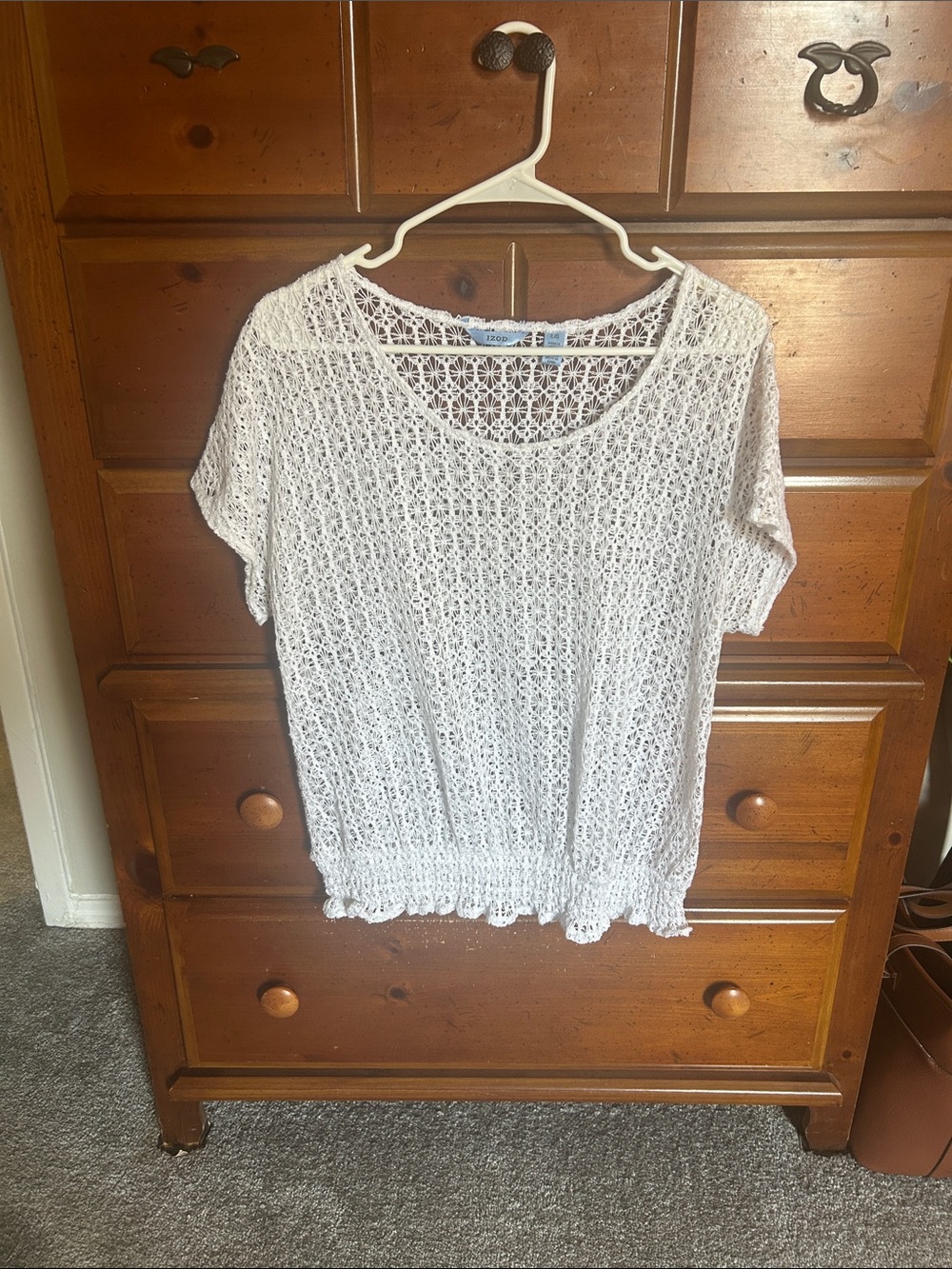 Lightweight White Crochet Short-Sleeve Top - IZOD